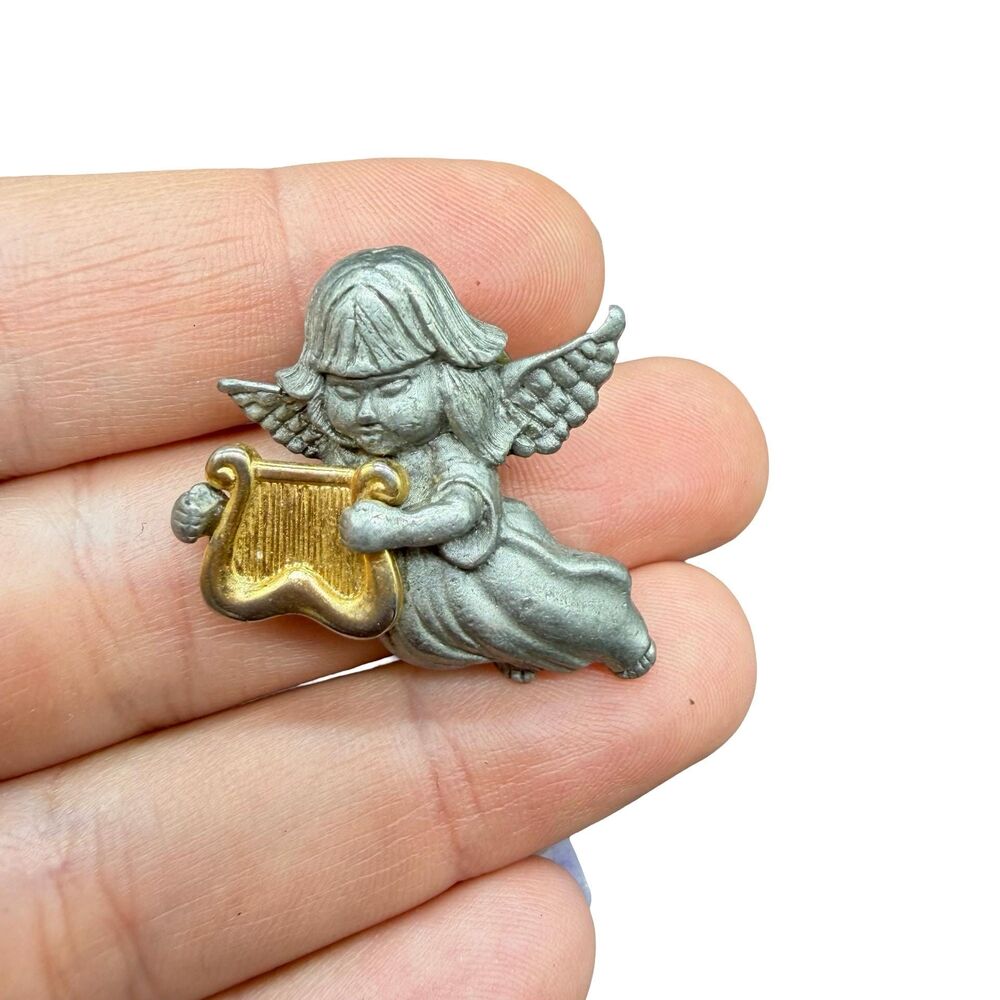 Vintage Jewelry Angel with Harp Brooch Angel Pin